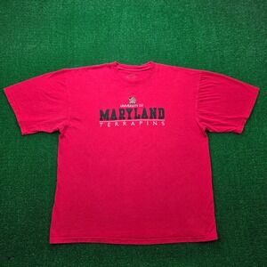 University of Maryland Terrapins Graphic Tshirt Mens 2XL Red Embroidered College